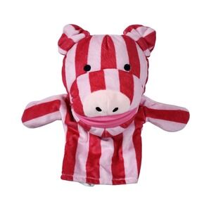 Evriholder Red Pink Striped Pig Plush Hand Puppet Movable Mouth Farm Animal 9"